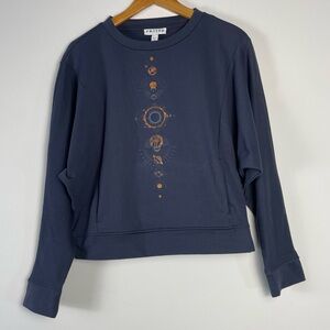 Frayed Crewneck Cosmic Sweatshirt Small Solar System Long Sleeves Pockets Dolman